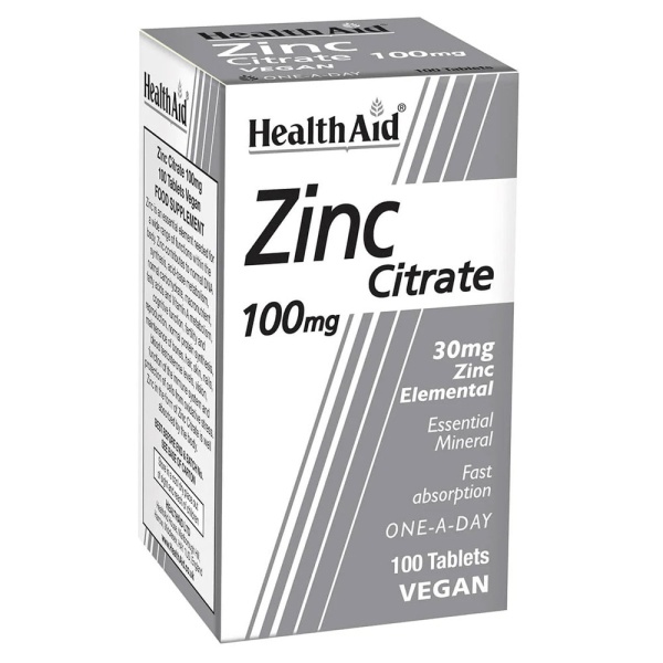HealthAid Zinc Citrate 100mg - 100 Vegan Tablets