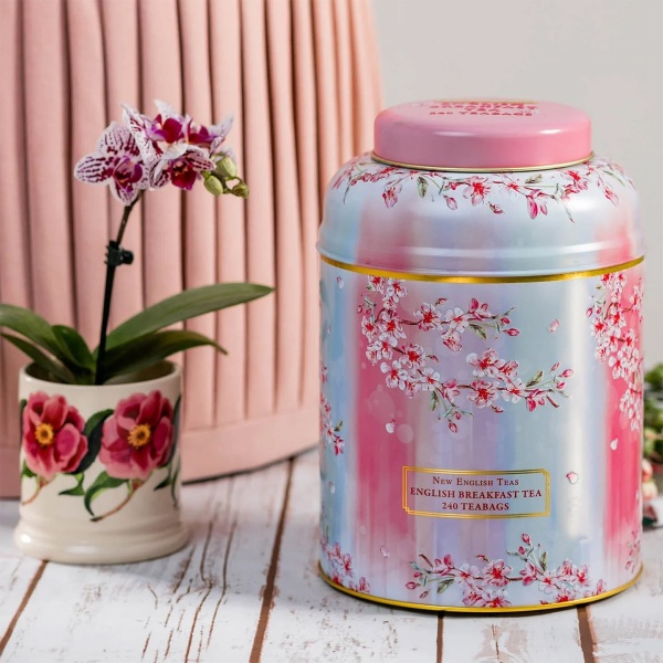 New English Teas Cherry Blossom Water Colour Deluxe Tea Caddy 240 Teabags