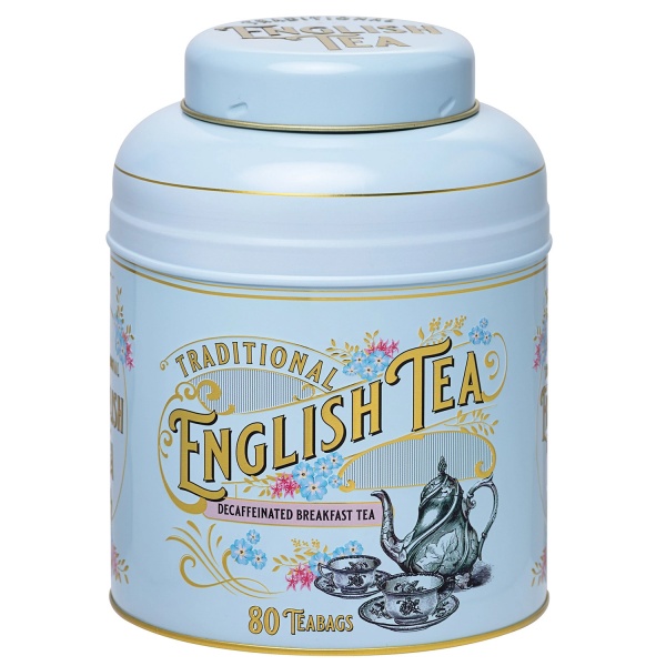 New English Teas Vintage Victorian Tea Caddy - Powder Blue Decaffeinated 80 Teabags