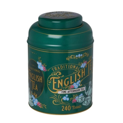 New English Teas Vintage Victorian Tea Caddy - Bottle Green 240 English Afternoon Teabags